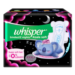 Whisper Bindazzz Nights Koala Soft Sanitary Pads, XXX-Large+ Pack of 8 Napkins