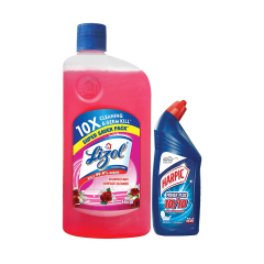 Lizol Disinfectant Floor Cleaner Floral - 975 ml with Free Harpic Power Plus Toilet Cleaner- 200 ml 