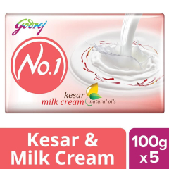 Godrej No.1 Bathing Soap - Kesar & Milk Cream, 100 g (Pack of 5)