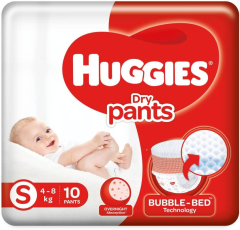 Huggies Dry Pants with Bubble Bed Technology - S 4-8kg  (10 Pieces)