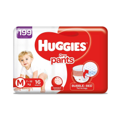 Huggies Dry Pants, Medium (M) Size Baby Diaper Pants, 16 count, with Bubble Bed Technology for comfort