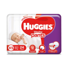 Huggies Wonder Pants Extra Small / New Born (XS / NB) Size Diaper Pants, 24 Count, With Bubble Bed Technology For Comfort
