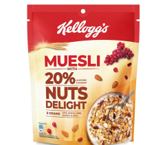 Kellogg's Muesli 20% Nuts Delight | Breakfast Cereal | High in Iron| High in Fibre | Naturally Cholesterol Free | 240g Pack