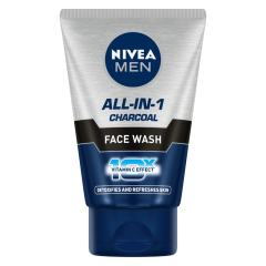  NIVEA Men Face Wash, All in 1 Charcoal, to Detoxify & Refresh Skin with 10x Vitamin C Effect, for All Skin Types, 100 g