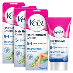 Veet Hair Removal Cream for Sensitive Skin, 50gm, Pack of 3