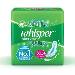 Whisper Ultra Clean Sanitary Pads for Women, XL+, 15 Napkins