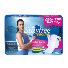 Stayfree Secure X-Large Cottony Soft Cover Sanitary Pads  With Wings (Pack of 40)