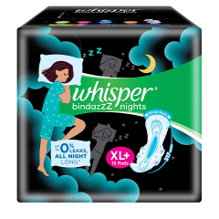 Whisper Bindas Night Sanitary Pads for Women, XL+, 15 Napkins 