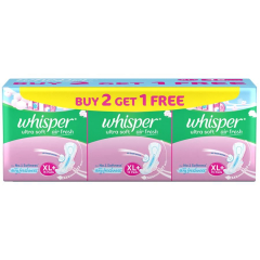 Whisper Ultra Softs Air Fresh Sanitary Pads for Women, XL+ Pack of 45 