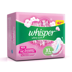 Whisper Ultra Soft XL Sanitary Pads, 50pad
