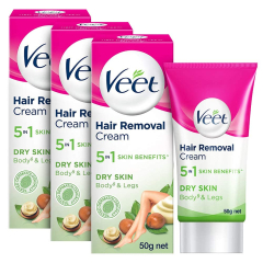 Veet Hair Removal Cream for Dry Skin, 50gm, Pack of 3
