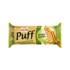 PriyaGold Puff Tangy Lemon Flavoured Sandwich Biscuits, 80gm