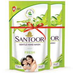 Santoor Fresh Sweet Lime Peel & Tulsi Gentle Hand Wash 180 ml (Buy 1 Get 1 Free)