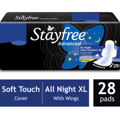 Stayfree Advanced Extra Large All Night Soft Cover Sanitary Pads With Wings, Pack Of 28