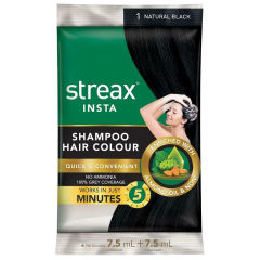 Streax Insta Shampoo Hair Colour-Natural Black-no1 15g