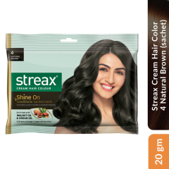 Streax Cream Hair Color 4 Natural Brown (sachet), 20 gm