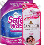 Safewash Matic Liquid Detergent Front Load Super Saver Pack (Free Santoor Hand Wash 750 ml) 2 L